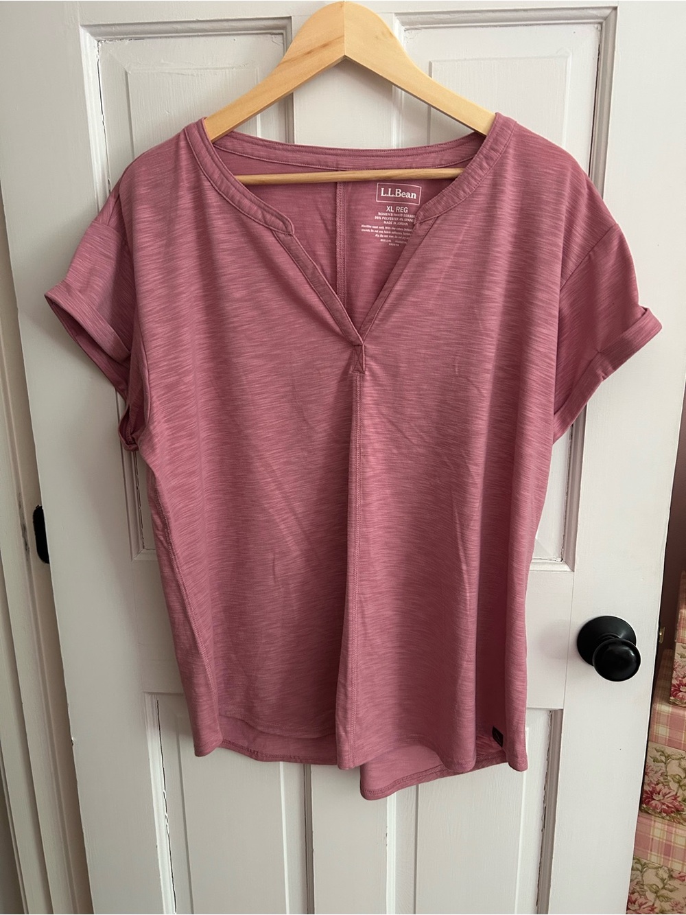 L.L. Bean Women's Dusty Rose V‑Neck Short Sleeve Tee